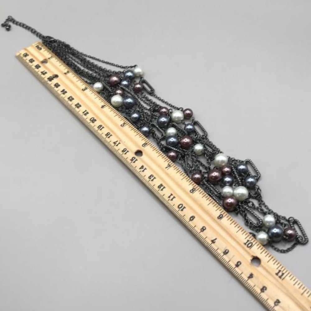 Multi Strand Faux Pearl Chain Link Necklace & Earrings - Picture 5 of 7